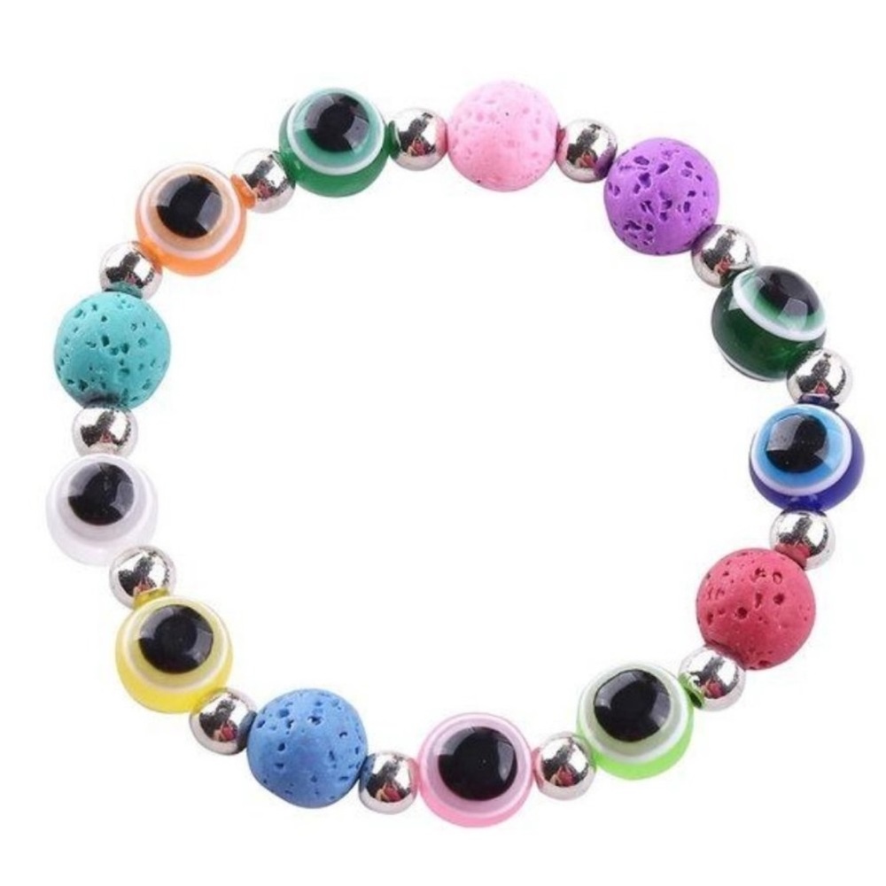 NEW Multicolor Evil Eye Beaded Bracelet with Silver Accents Lava beads NWT